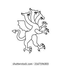 Hydra Heraldic animal linear style. Fantastic Beast. Monster for coat of arms. Heraldry design element.
