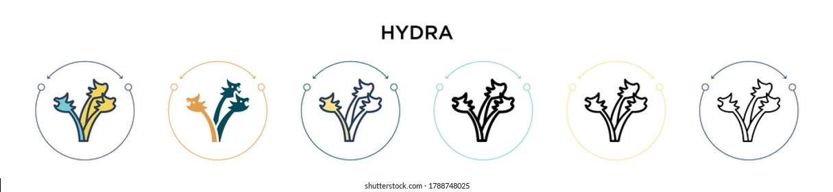 Hydra icon in filled, thin line, outline and stroke style. Vector illustration of two colored and black hydra vector icons designs can be used for mobile, ui, web