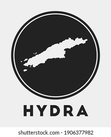 Hydra icon. Round logo with island map and title. Stylish Hydra badge with map. Vector illustration.
