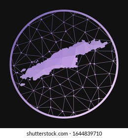 Hydra icon. Vector polygonal map of the island. Hydra icon in geometric style. The island map with purple low poly gradient on dark background.