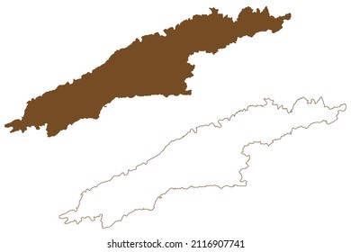 Hydra island (Hellenic Republic, Greece, Greek island, Saronic Islands) map vector illustration, scribble sketch Ydra or Idra map