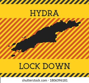 Hydra Lock Down Sign. Yellow island pandemic danger icon. Vector illustration.