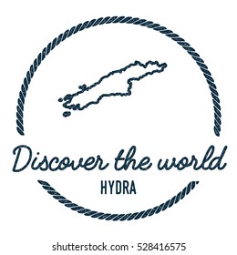 Hydra Map Outline. Vintage Discover the World Rubber Stamp with Hydra Map. Hipster Style Nautical Rubber Stamp, with Round Rope Border. Hydra Map Vector Illustration.