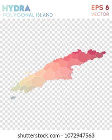 Hydra polygonal, mosaic style island map. Splendid low poly style, modern design for infographics or presentation.