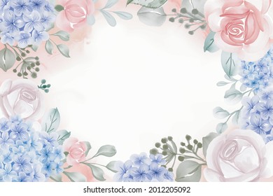 hydrangea blue and rose background floral frame