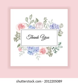 hydrangea blue and rose thank you card