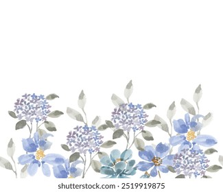 Hydrangea and Blue Watercolor Flower Background