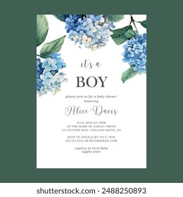 Hydrangea Boy Baby Shower Invitation