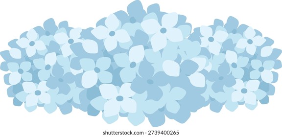 Hydrangea cluster with layered petal heads and soft shading, arranged as a lush mound. Symbol of gratitude, grace, and abundance for wedding decor or spring greeting. Cartoon vector illustration.