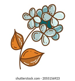 hydrangea doodle with plants, flowers, grass, a bunch of inflorescences. Linear vector illustration. hand-drawn symbols and style objects . simple, black drawing for sticker, decor, coloring book, log