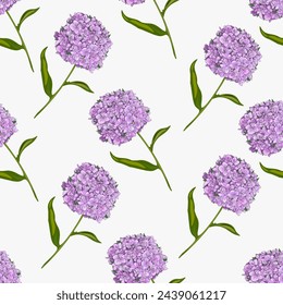 Hydrangea. Flower branch. Botanical background for fabric design, packaging, phone case, wrapping paper.