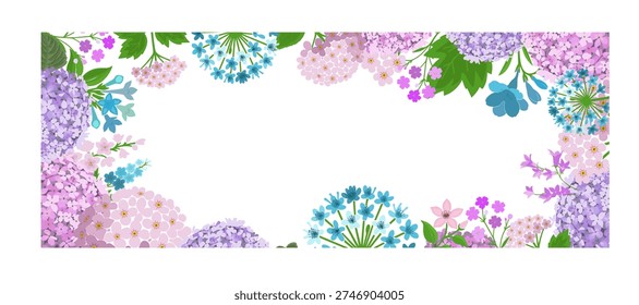 Hydrangea flower frame. Hand drawn. Not AI, vector illustration