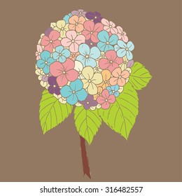 Hydrangea Flower Hand Free Vector, Can be used as wedding element, floral design for cosmetics, perfume, beauty care products, greeting cards