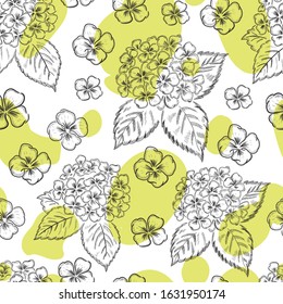 Hydrangea, flowers , botanical vector seamless pattern on white background. Concept for print, wallpaper, wrapping paper 