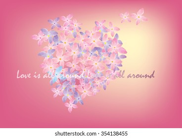 Hydrangea flowers heart  shape  on pink   for card or background
