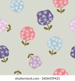 hydrangea flowers with leaves seamless pattern , vector , illustration 