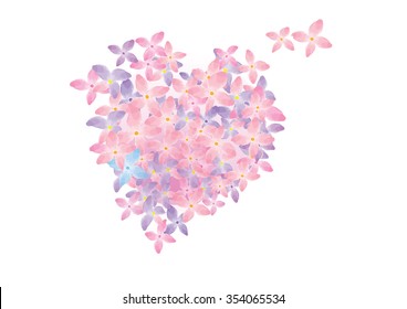 Hydrangea flowers ,pink flower  heart design vector illustration