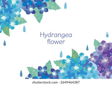 Hydrangea flowers and rain - vector illustration frame material hand-drawn with watercolors - Summer