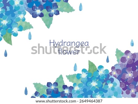 Hydrangea flowers and rain - vector illustration frame material hand-drawn with watercolors - Summer