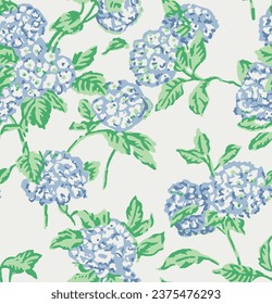 Hydrangea Flowers seamless pattern design summer textile fabric white background print vector graphic artwork