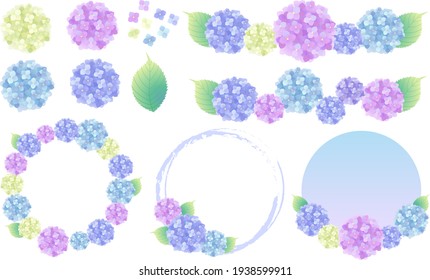 Hydrangea Frame Vector Illustration Set Etc.