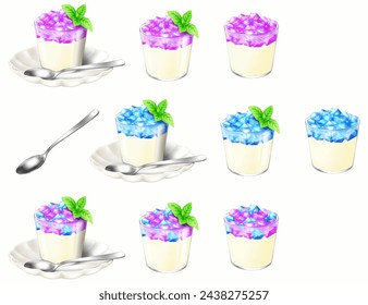 Hydrangea jelly in 3 colors and 3 types.
Hand-drawn illustration