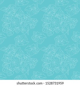 Hydrangea outline seamless vector pattern. Graphical background. White flower silhouette. Textile, fabric or wrapping paper design.