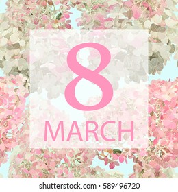 hydrangea, pink diamond, flower, freshness, cloud, marshmallows card. 8 March International Women's Day