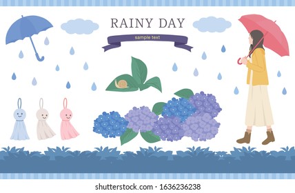 Hydrangea, rainy season, illustration material set