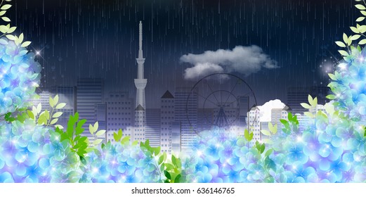 Hydrangea rainy season landscape background