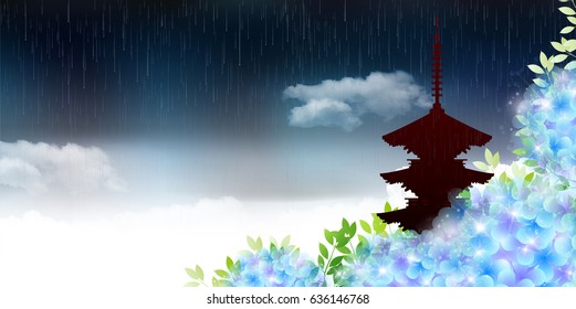 Hydrangea rainy season landscape background