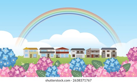 Hydrangea scenery in the summer rainy season