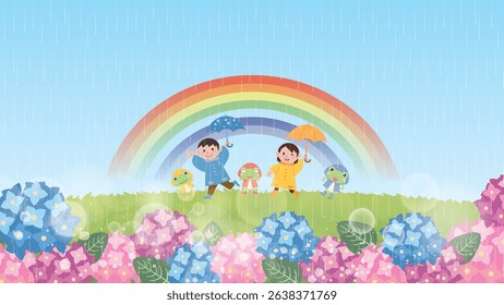 Hydrangea scenery in the summer rainy season