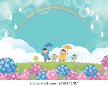 Hydrangea scenery in the summer rainy season