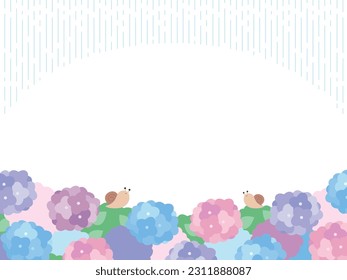 Hydrangea and snail illustration, rain image