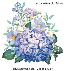 Flor acuarela de hidrangea. ilustración vectorial.