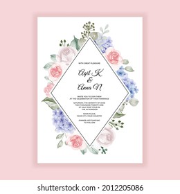 invitación de boda de hidrangea, tarjeta de boda con marco de acuarela floral