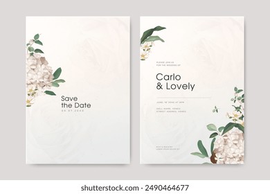Hydrangea wedding invitation card with minimalist design