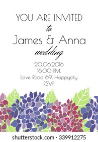 Hydrangea wedding invitation, invitation with flowers vector