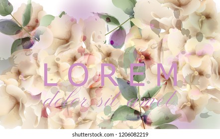 Hydrangeas Watercolor floral background Vector. Small colorful spring decors