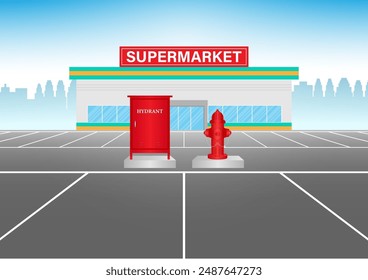 Hydrant Box and Fire Hydrant in Parking Lot. Vector Illustration. 
