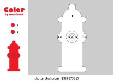 Hydrant in cartoon style, color by number, education paper game for the development of children, coloring page, kids preschool activity, printable worksheet, vector illustration