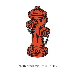 hydrant fire emergency fireman drawing logo vintage retro illustration outline draw design vector