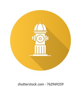 Hydrant flat design long shadow glyph icon. Fireplug. Vector silhouette illustration