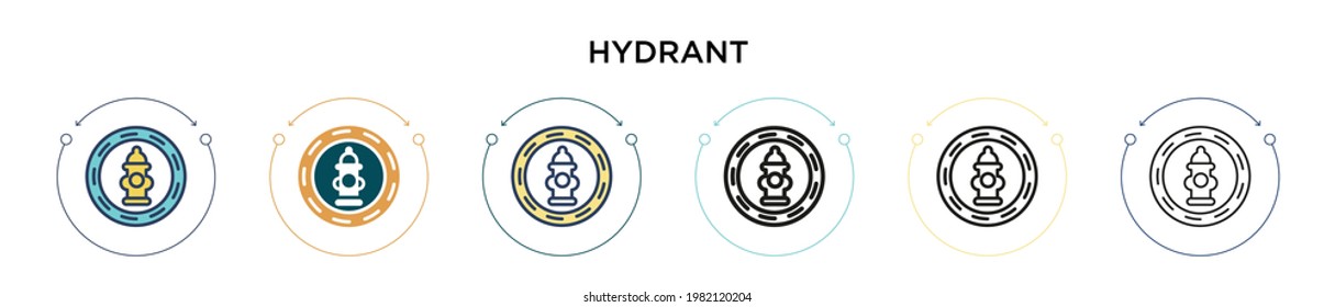 Hydrant icon in filled, thin line, outline and stroke style. Vector illustration of two colored and black hydrant vector icons designs can be used for mobile, ui, web