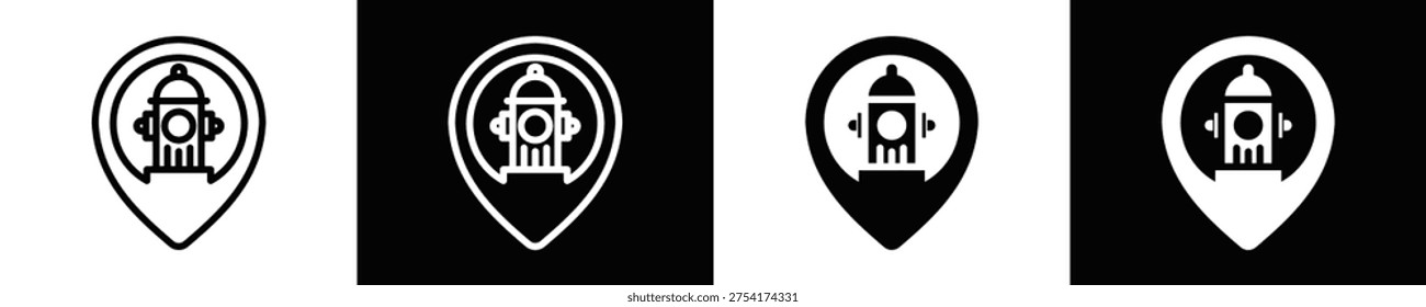 Hydrant Location Icon Set White And Black Background Style