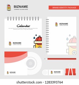 Hydrant Logo, Calendar Template, CD Cover, Diary and USB Brand Stationary Package Design Vector Template