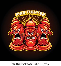 Hydrant pillar fireman department cartoon logo illustrations vector for your work logo, merchandise t-shirt, stickers and label designs, poster, greeting cards advertising business company or brands