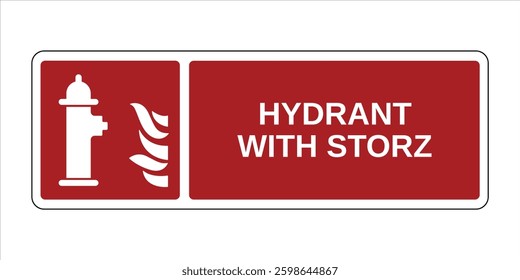 Hydrant with Storz Sign, Fire Protection Equipment Sign with Horizontal Explanation - High Quality Vector Stock Image