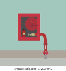 Hydrant with water hoses and fire extinguish equipment